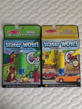 MELISSA & DOUG Water WOW! Animal & Vehicles Pads with Green and Yellow Pens